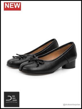 Tabi Ballet Heels Split Toe Pumps Ruched Satin Bow Low Block Heel Slip on Dress